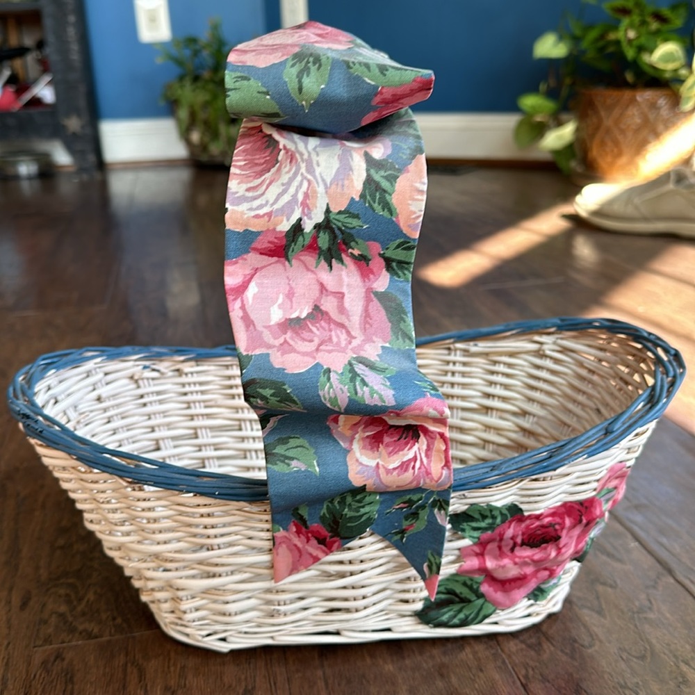 Vintage Wicker Basket with Floral Bow